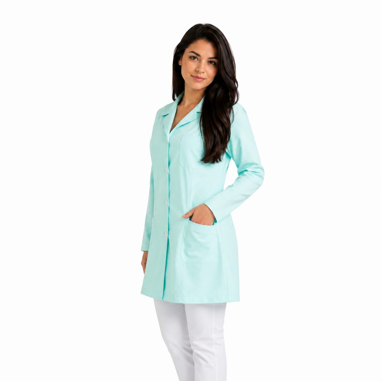 811000 - OFERTAS RELÂMPAGO - Jaleco Fem. Tecido Oxford Gola Normal Manga Longa.
