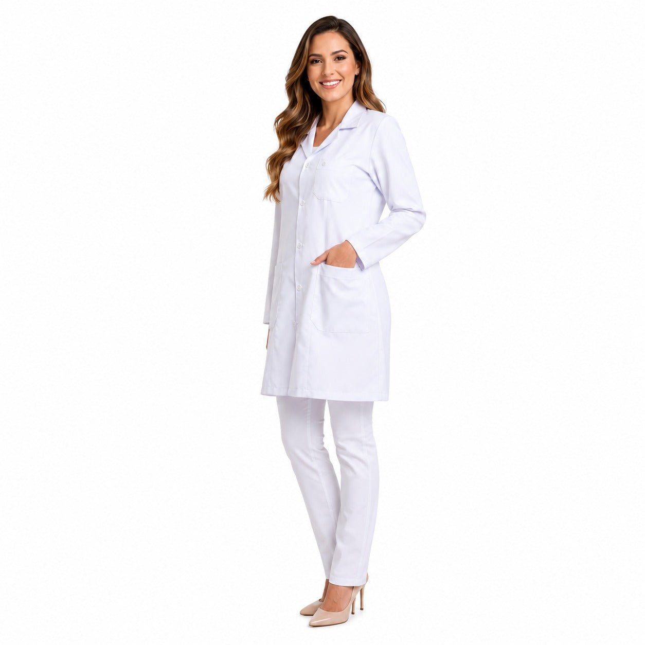 811003 - OFERTAS RELÂMPAGO - Jaleco Fem. Tecido Oxford Gola Normal Manga Longa.
