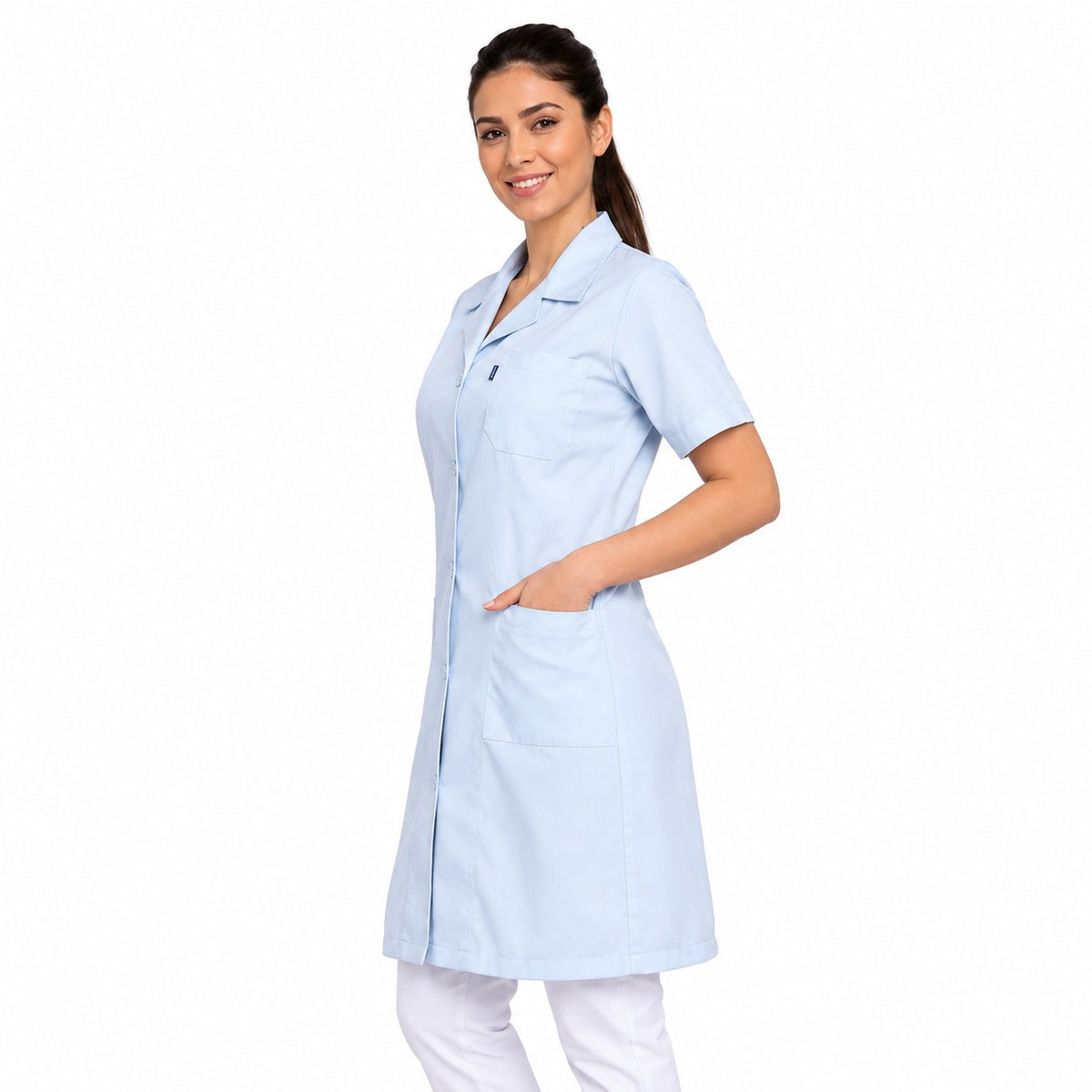 811012 - OFERTAS RELÂMPAGO - Jaleco Fem. Tecido Oxford Gola Normal Manga Curta.