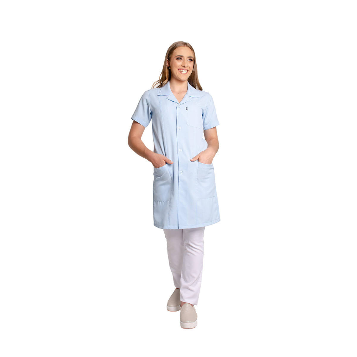 811012 - OFERTAS RELÂMPAGO - Jaleco Fem. Tecido Oxford Gola Normal Manga Curta.