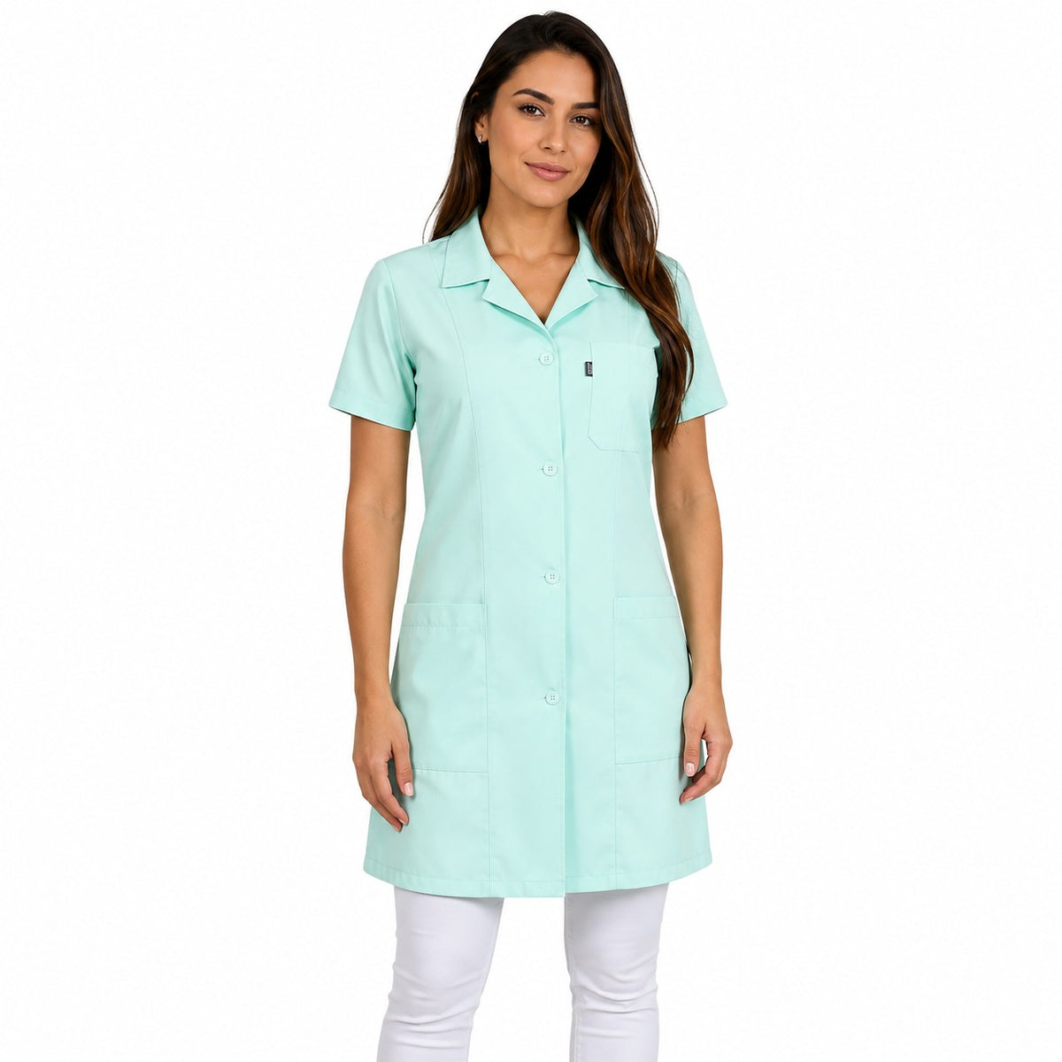 811012 - OFERTAS RELÂMPAGO - Jaleco Fem. Tecido Oxford Gola Normal Manga Curta.