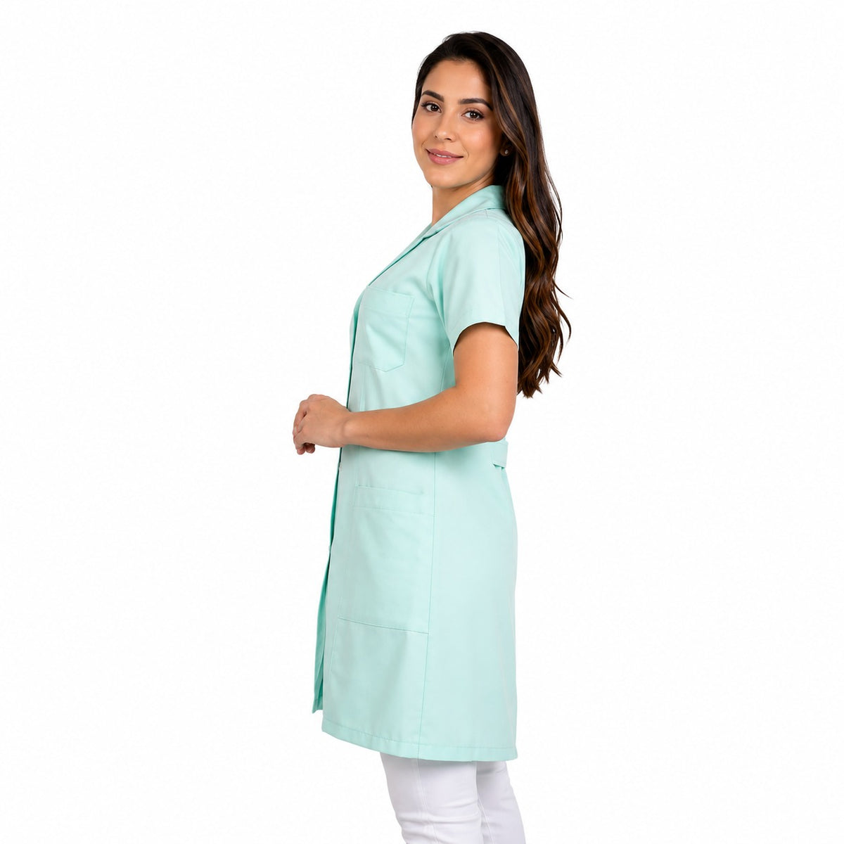 811012 - OFERTAS RELÂMPAGO - Jaleco Fem. Tecido Oxford Gola Normal Manga Curta.