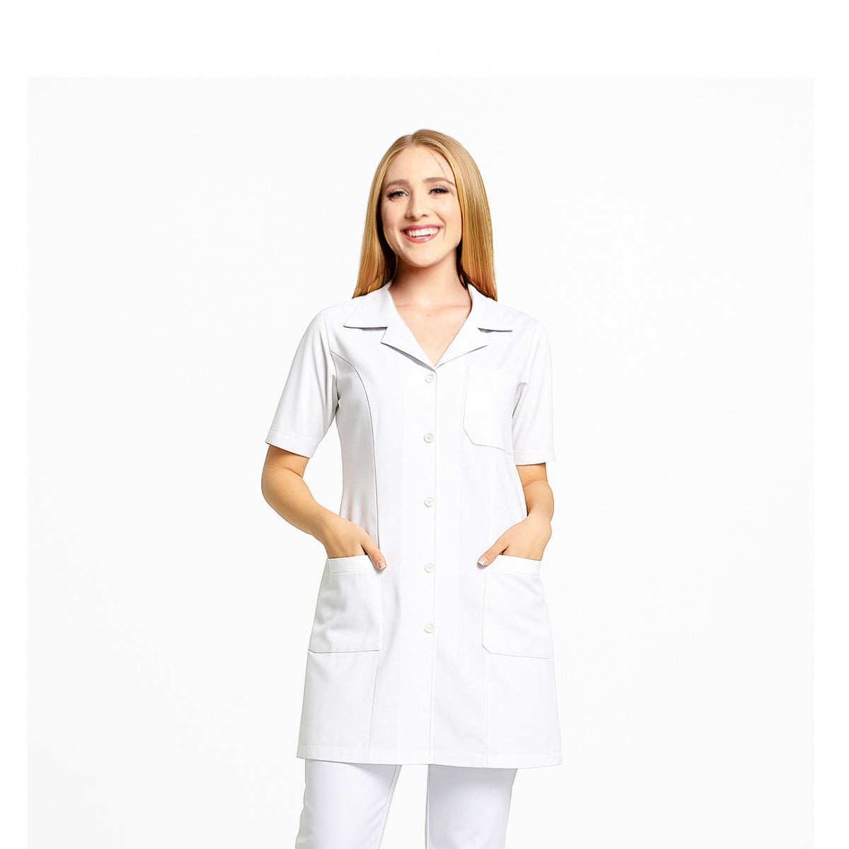 811015 - OFERTAS RELÂMPAGO - Jaleco Fem. Tecido Oxford Gola Normal Manga Curta.