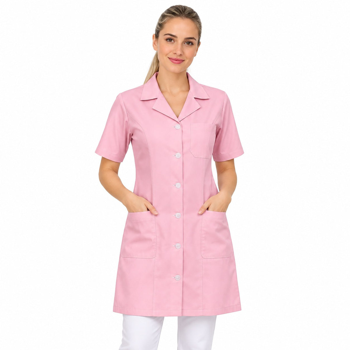 811015 - OFERTAS RELÂMPAGO - Jaleco Fem. Tecido Oxford Gola Normal Manga Curta.