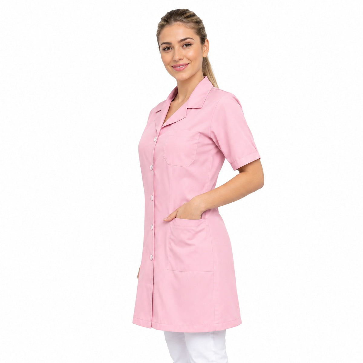 811015 - OFERTAS RELÂMPAGO - Jaleco Fem. Tecido Oxford Gola Normal Manga Curta.