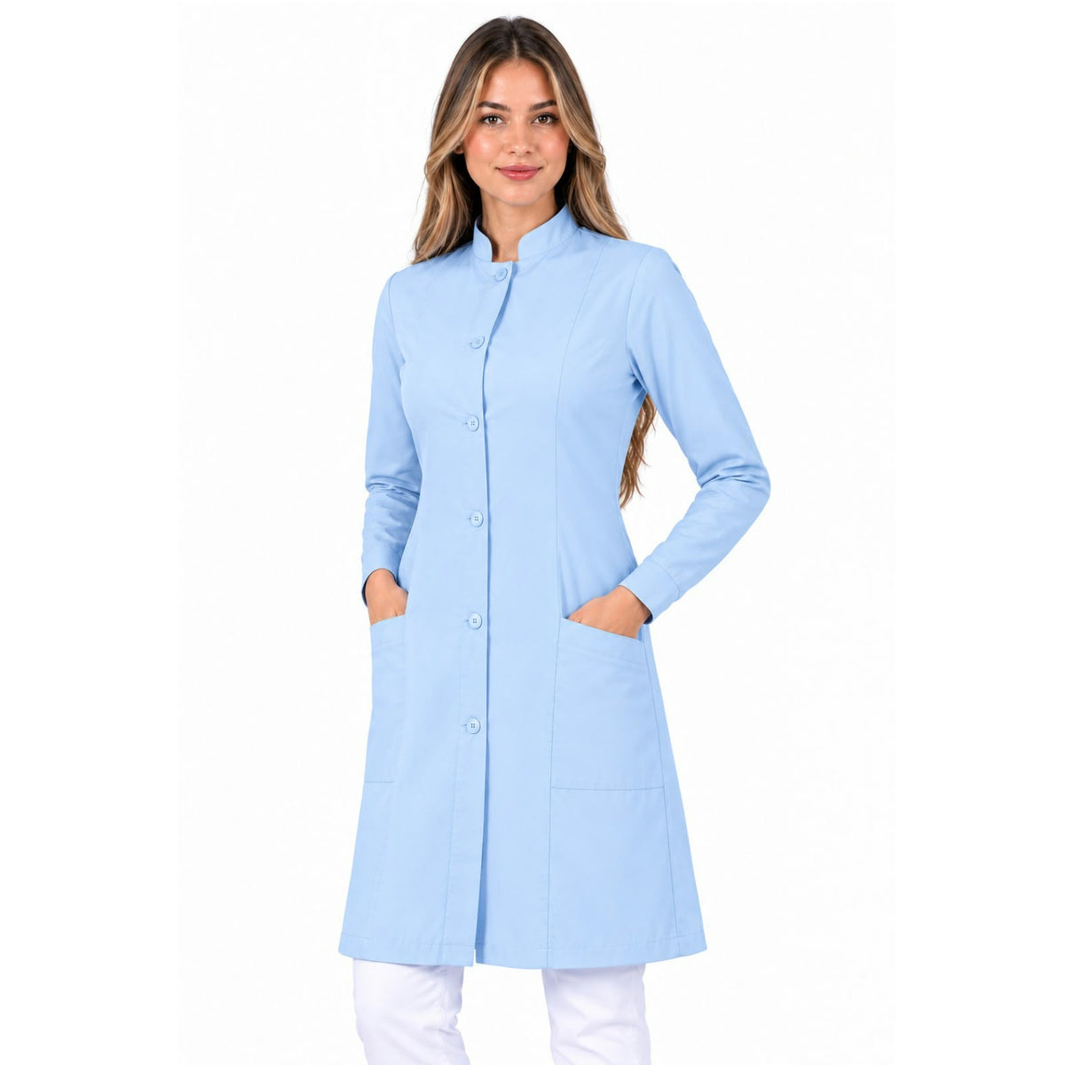 811071 - OFERTAS RELÂMPAGO - Jaleco Fem. Tecido Oxford Gola Padre Manga Longa.