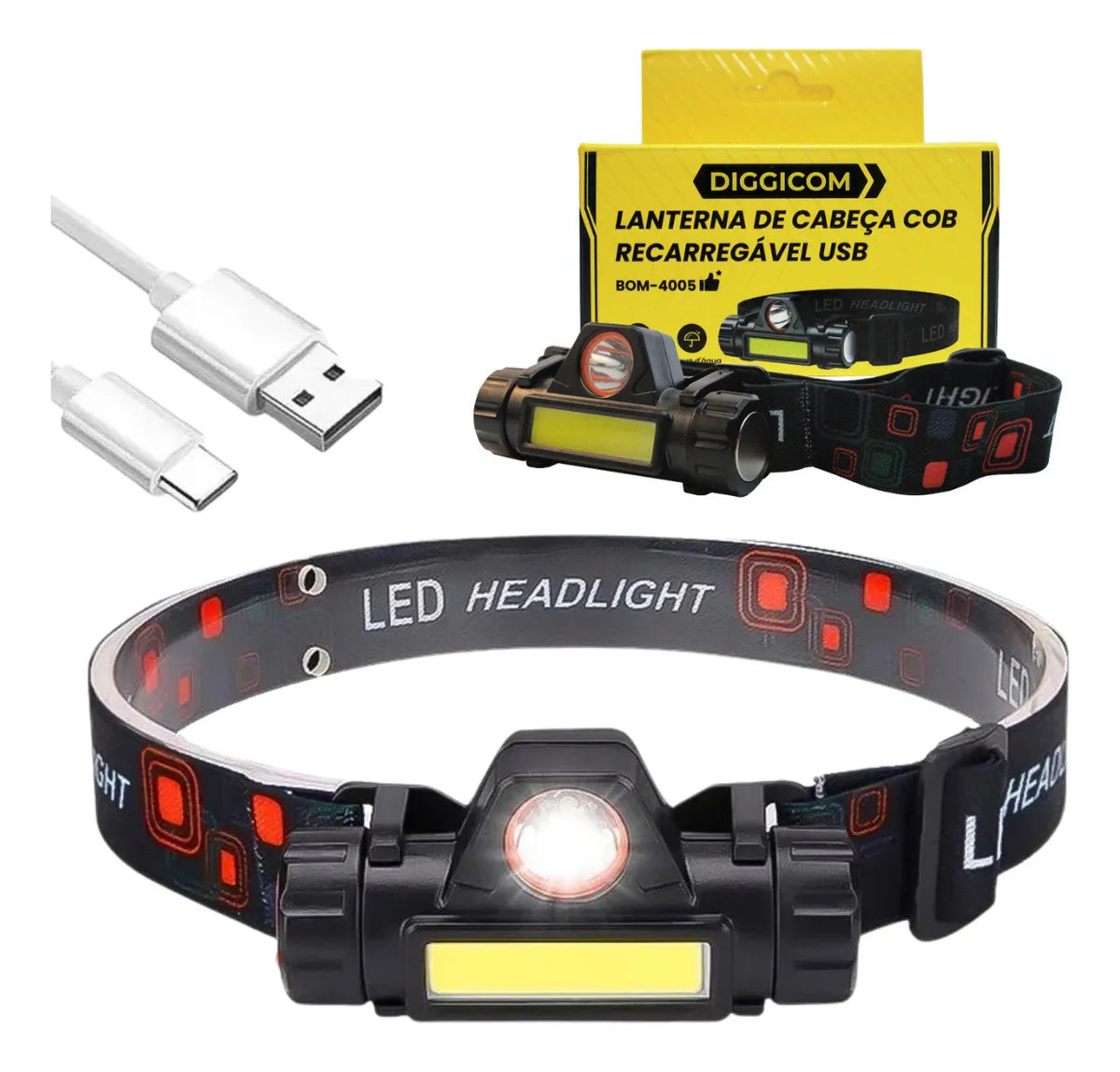 300925A - OFERTAS DA SEMANA - Lanterna De Cabeça Testa Capacete Ajustável Recarregável Led Forte Cor Da Luz Branca Com Imã Led T6 + 1 Led Diggicom