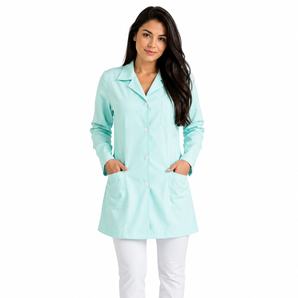 811000 - OFERTAS RELÂMPAGO - Jaleco Fem. Tecido Oxford Gola Normal Manga Longa.