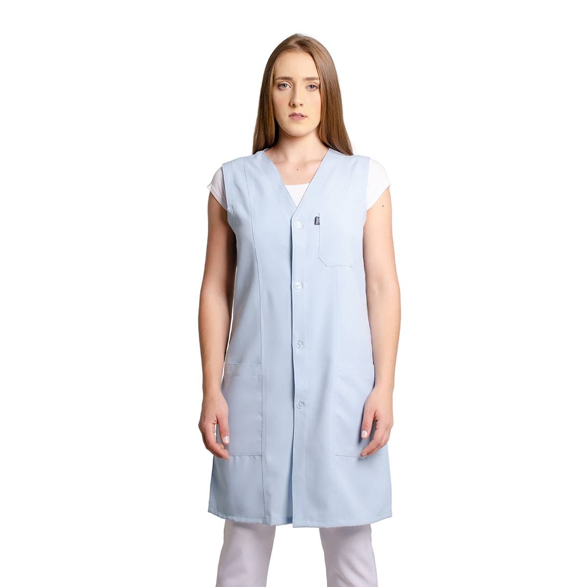 811031 - OFERTAS RELÂMPAGO - Jaleco Fem. Acinturado Tecido Oxford Sem Gola Sem Manga.