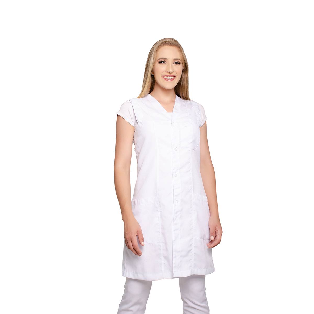811033-  OFERTAS RELÂMPAGO- Jaleco Fem. Acinturado Tecido Oxford Sem Gola Sem Manga.