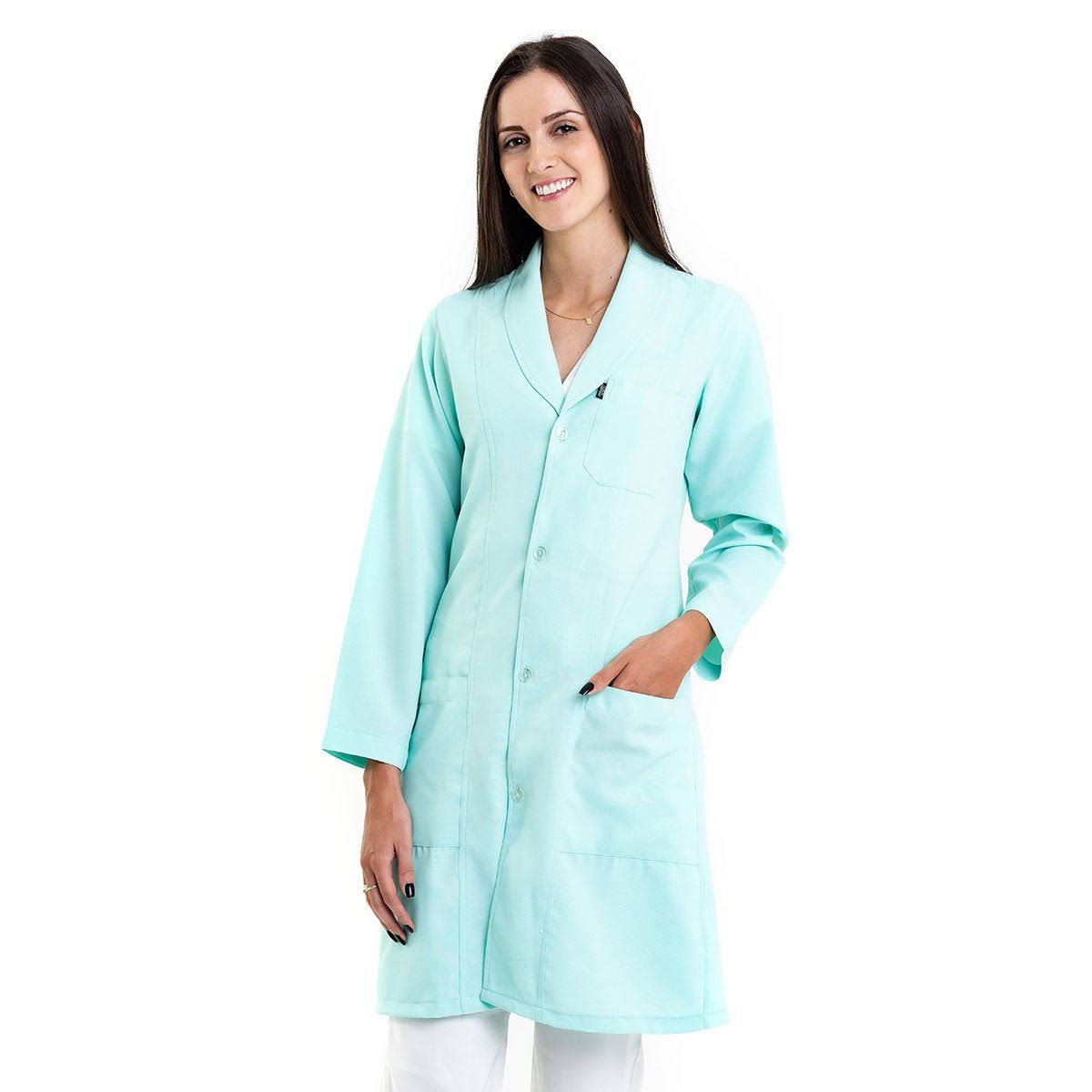 811042 -OFERTAS RELÂMPAGO  - Jaleco Fem. Tecido Oxford Gola Pijama Manga Longa.