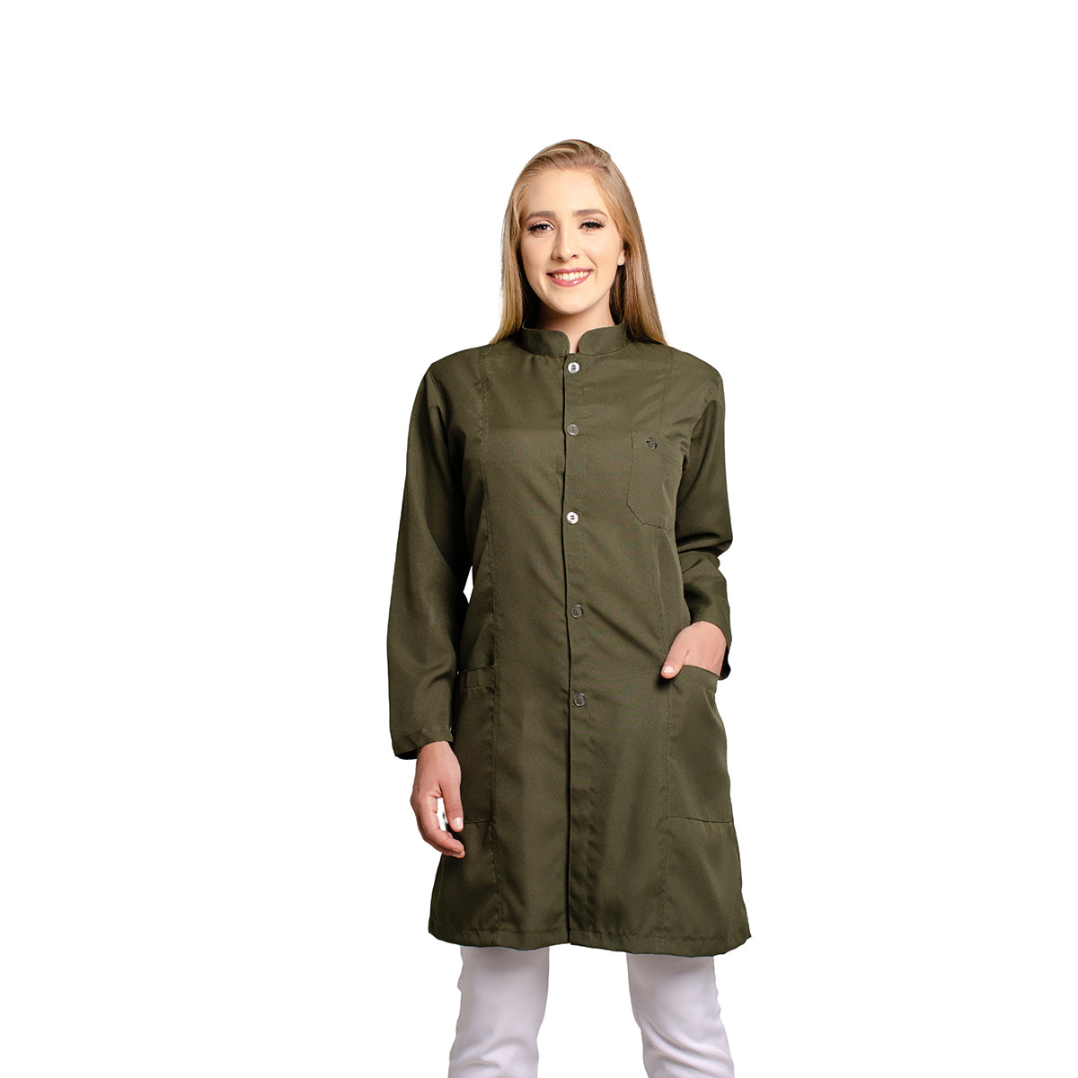 811076 -  OFERTAS RELÂMPAGO - Jaleco Fem. Tecido Oxford Gola Padre Manga Longa.