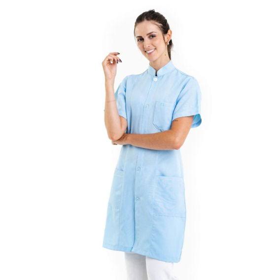 811082 - OFERTAS RELÂMPAGO - Jaleco Fem. Acinturado Tecido Oxford Gola Padre Manga Curta.