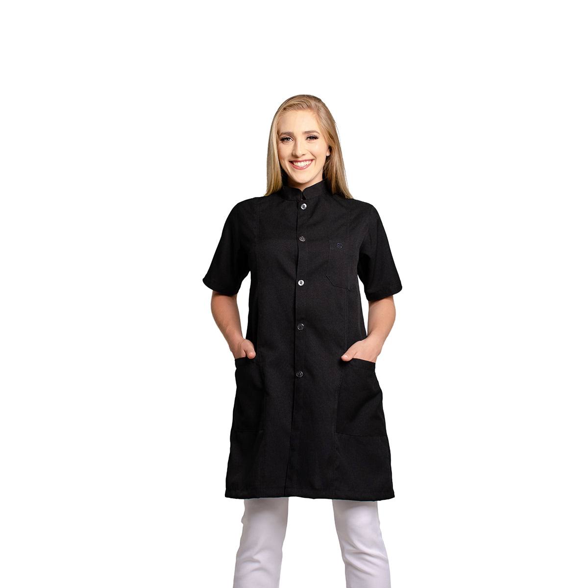 811084 - OFERTAS RELÂMPAGO - Jaleco Fem. Acinturado Tecido Oxford Gola Padre Manga Curta.