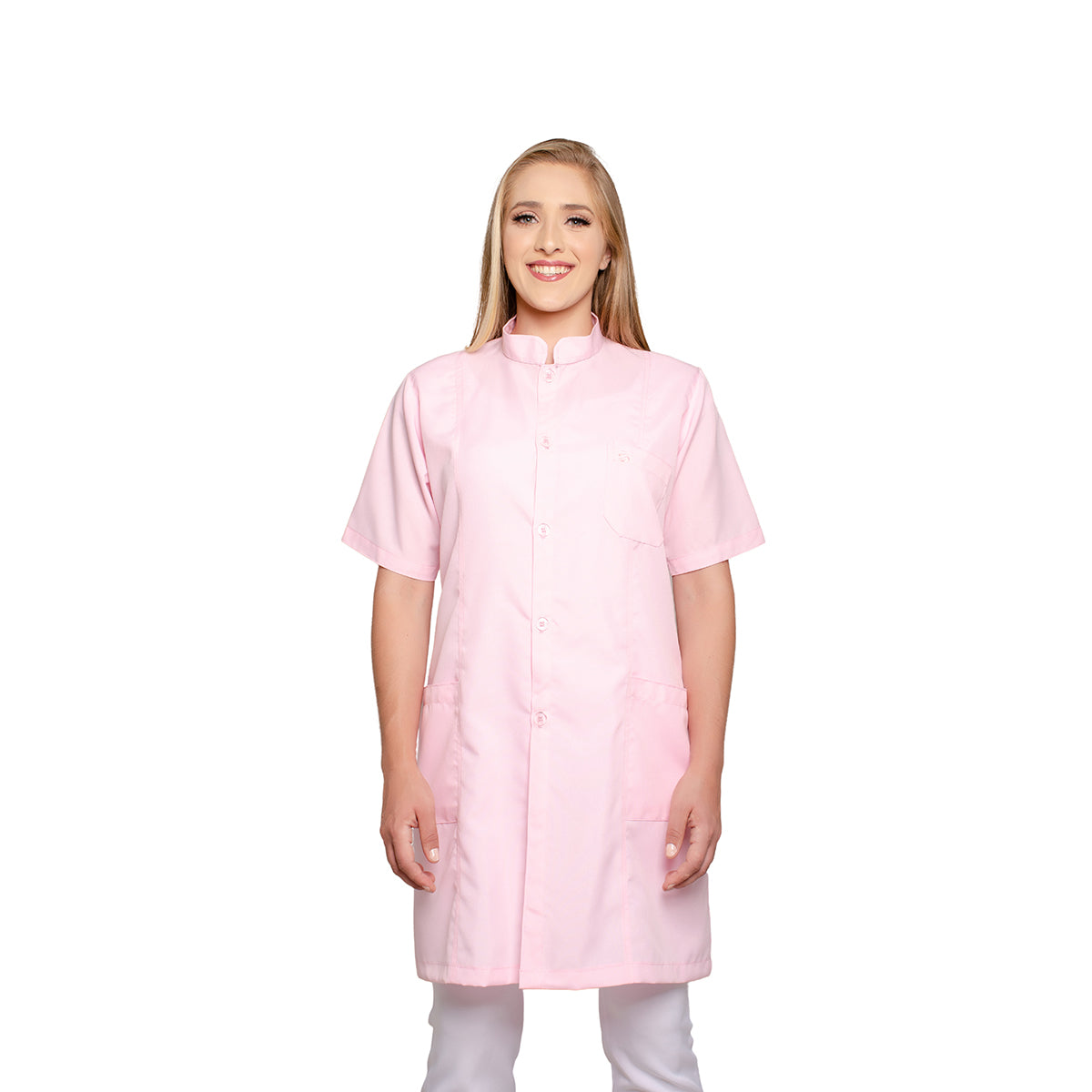 811084 - OFERTAS RELÂMPAGO - Jaleco Fem. Acinturado Tecido Oxford Gola Padre Manga Curta.