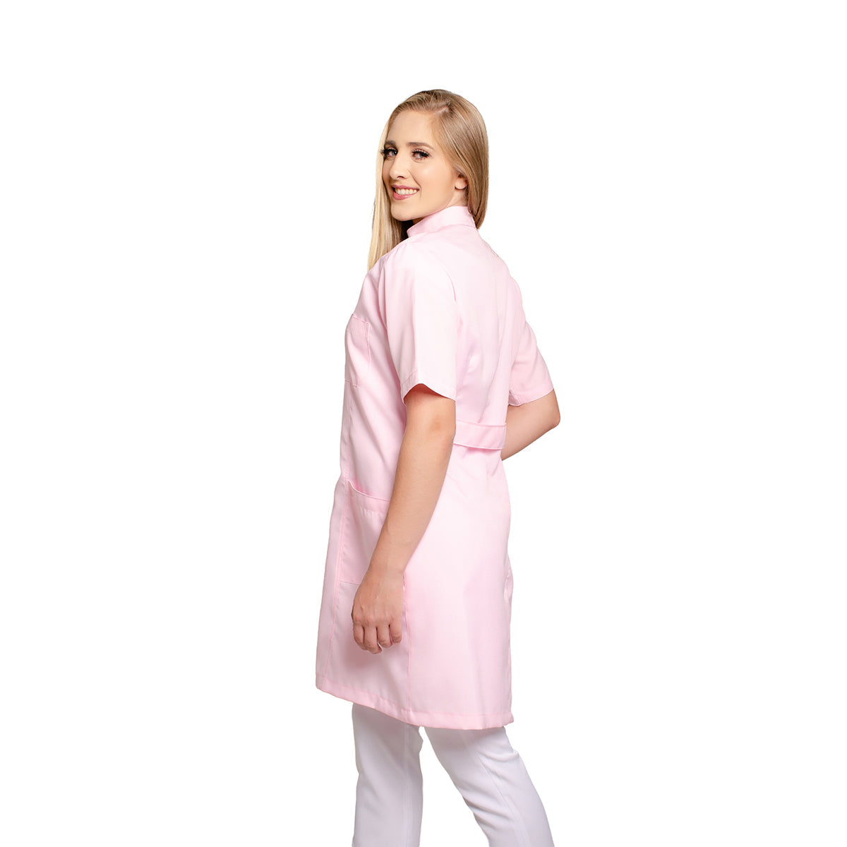 811084 - OFERTAS RELÂMPAGO - Jaleco Fem. Acinturado Tecido Oxford Gola Padre Manga Curta.
